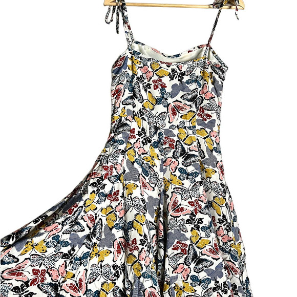 L.L. Bean Fit & Flare Dress Butterfly Pattern Tie Straps Size 8 Multicolor Dress - Picture 15 of 16